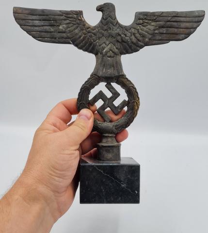 WW2 German Nazi nice large desktop marble base NSDAP eagle status with swastika, marked