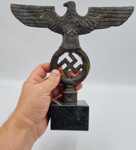 WW2 German Nazi nice large desktop marble base NSDAP eagle status with swastika, marked