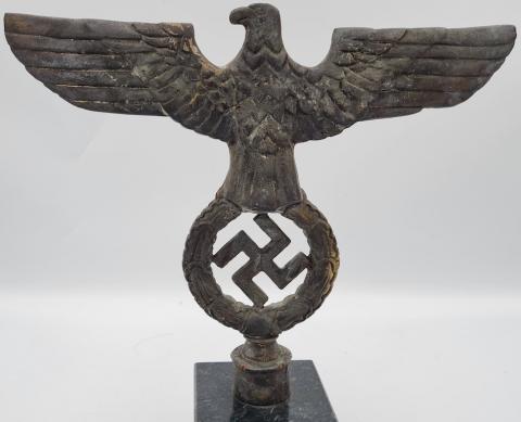 WW2 German Nazi nice large desktop marble base NSDAP eagle status with swastika, marked