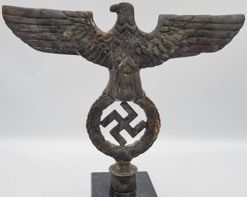 WW2 German Nazi nice large desktop marble base NSDAP eagle status with swastika, marked