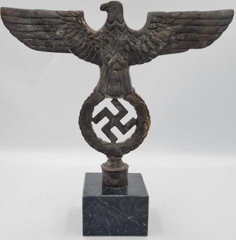 WW2 German Nazi nice large desktop marble base NSDAP eagle status with swastika, marked