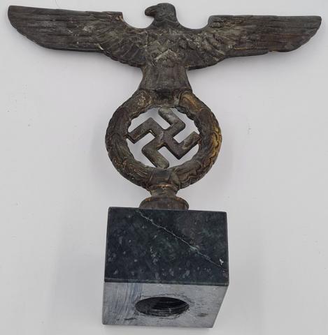 WW2 German Nazi nice large desktop marble base NSDAP eagle status with swastika, marked