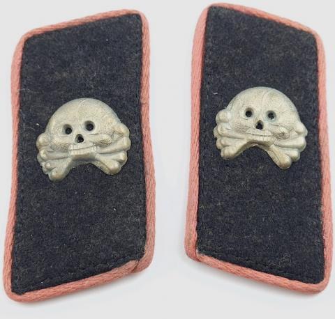 WW2 GERMAN NAZI RARE EARLY PANZER TOTENKOPF GRENADIER REGIMENT SKULLS COLLAR TAB SET FROM TUNIC UNIFORMS