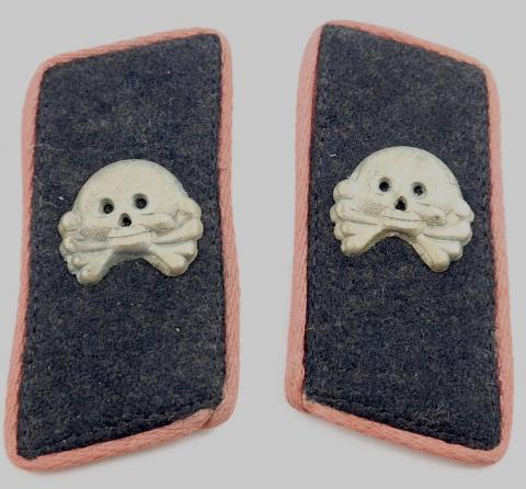 WW2 GERMAN NAZI RARE EARLY PANZER TOTENKOPF GRENADIER REGIMENT SKULLS COLLAR TAB SET FROM TUNIC UNIFORMS