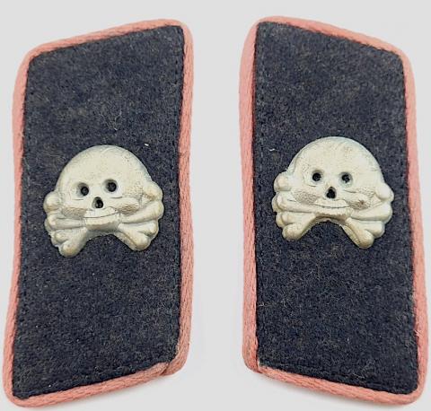 WW2 GERMAN NAZI RARE EARLY PANZER TOTENKOPF GRENADIER REGIMENT SKULLS COLLAR TAB SET FROM TUNIC UNIFORMS