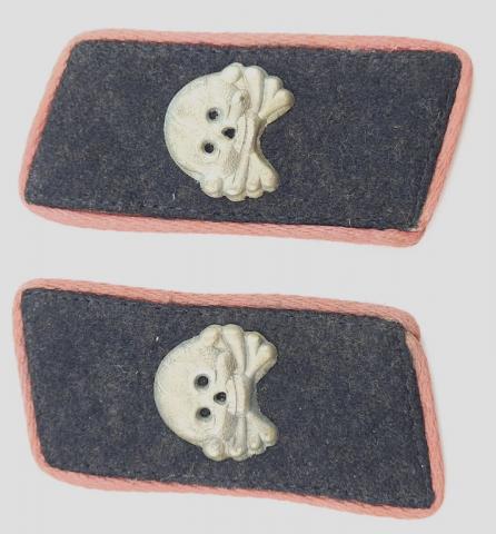WW2 GERMAN NAZI RARE EARLY PANZER TOTENKOPF GRENADIER REGIMENT SKULLS COLLAR TAB SET FROM TUNIC UNIFORMS