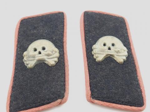 WW2 GERMAN NAZI RARE EARLY PANZER TOTENKOPF GRENADIER REGIMENT SKULLS COLLAR TAB SET FROM TUNIC UNIFORMS