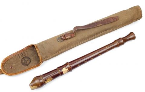 WW2 German Nazi rare H.J Original branded mahogany flute hitler youth in etui stamped