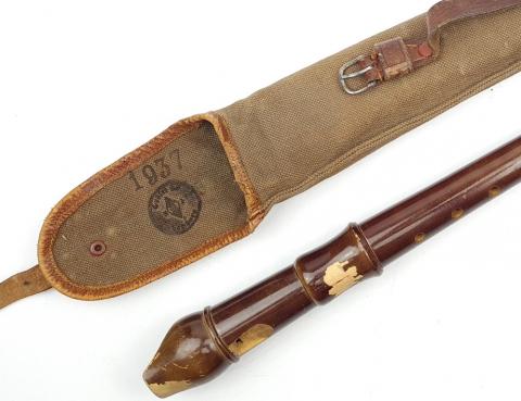 WW2 German Nazi rare H.J Original branded mahogany flute hitler youth in etui stamped