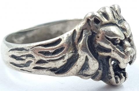 WW2 GERMAN NAZI RARE TRADITIONAL luftwaffe pilot LION HEAD FINE SILVER RING