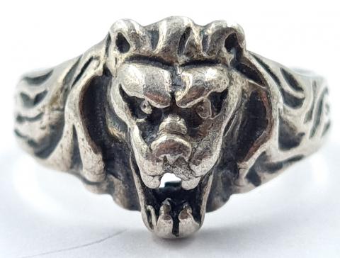 WW2 GERMAN NAZI RARE TRADITIONAL luftwaffe pilot LION HEAD FINE SILVER RING