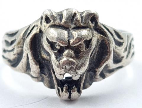 WW2 GERMAN NAZI RARE TRADITIONAL luftwaffe pilot LION HEAD FINE SILVER RING