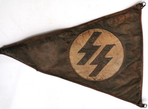 WW2 German Nazi RARE Waffen SS car flag pennant one side with attachs