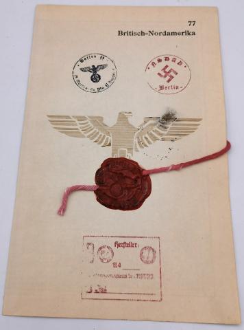 WW2 German Nazi rare Waffen SS sealed, stamped map from a UK location