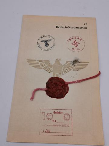 WW2 German Nazi rare Waffen SS sealed, stamped map from a UK location