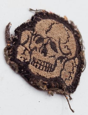 WW2 German Nazi RARE Waffen SS Totenkopf Skull cloth insignia M43 M40 cap removed worn headgear