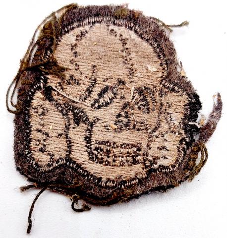WW2 German Nazi RARE Waffen SS Totenkopf Skull cloth insignia M43 M40 cap removed worn headgear