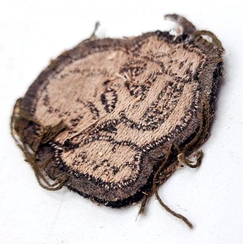 WW2 German Nazi RARE Waffen SS Totenkopf Skull cloth insignia M43 M40 cap removed worn headgear