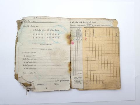 WW2 German Nazi salty Wehrmacht Soldbuch ID with many entries, stamps  & photo