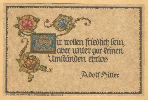 WW2 German Nazi Third Reich Adolf Hitler's 1937 speech quote paper - sticker