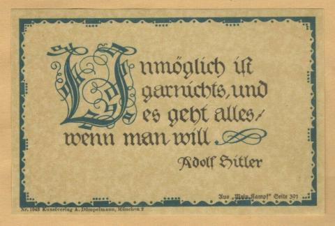 WW2 German Nazi Third Reich Adolf Hitler's 1937 speech quote paper - sticker