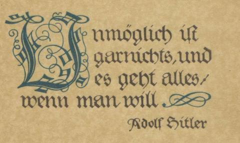 WW2 German Nazi Third Reich Adolf Hitler's 1937 speech quote paper - sticker