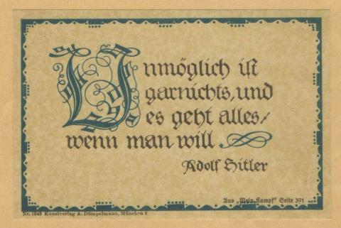 WW2 German Nazi Third Reich Adolf Hitler's 1937 speech quote paper - sticker