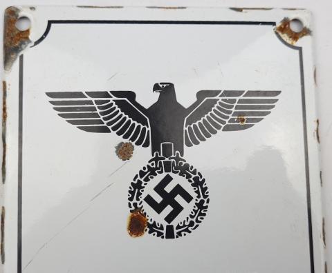 WW2 German Nazi Third Reich eingang verboten enamel wall sign original for sale