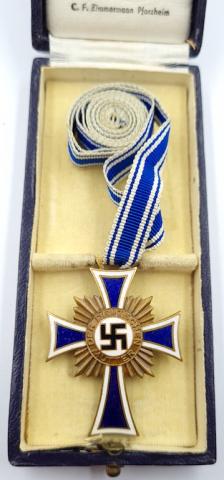 WW2 German Nazi Third Reich mother cross C.F Zimmermann bronze medal with hard case original for sale