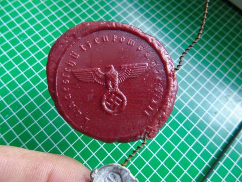 WW2 German Nazi third Reich NSDAP document's wax seal with eagle + swastika