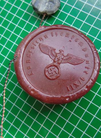 WW2 German Nazi third Reich NSDAP document's wax seal with eagle + swastika