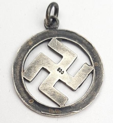 WW2 German Nazi Third Reich partisan Silver 800 marked Swastika Pendant