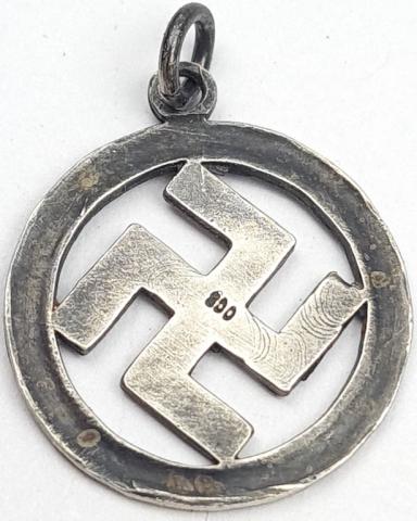 WW2 German Nazi Third Reich partisan Silver 800 marked Swastika Pendant