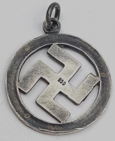 WW2 German Nazi Third Reich partisan Silver 800 marked Swastika Pendant