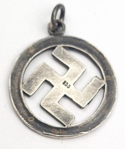 WW2 German Nazi Third Reich partisan Silver 800 marked Swastika Pendant