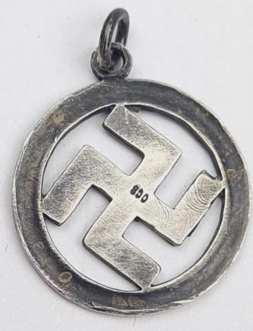 WW2 German Nazi Third Reich partisan Silver 800 marked Swastika Pendant