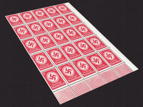 WW2 German Nazi Third Reich sheet of 25 stamps NSDAP with swastika 1944