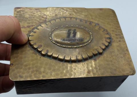 WW2 German Nazi UNIQUE WAFFEN SS metal - wood box case with SS runes and division name