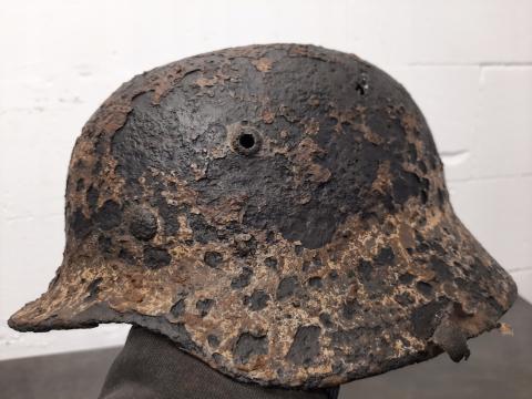 WW2 German Nazi VERY RARE WINTER CAMO M35 Double decal helmet relic battlefield found WAFFEN SS