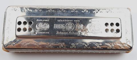 WW2 German Nazi Waffen SS Kantine Harmonica stamped with case & paper