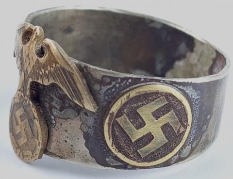 WW2 German NAZI Waffen SS silver soldier's ring totenkopf original own death card