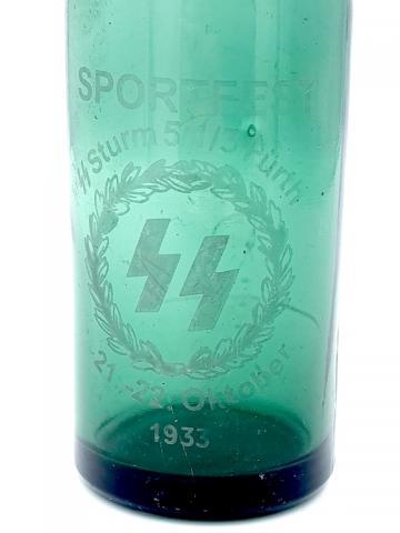 WW2 German Nazi Waffen ss sportfest glass bottle totenkopf for sale original volontaires SS