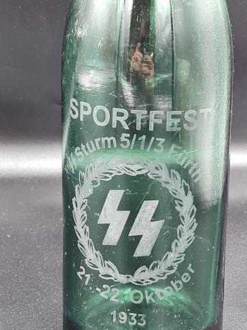 WW2 German Nazi Waffen ss sportfest glass bottle totenkopf for sale original volontaires SS