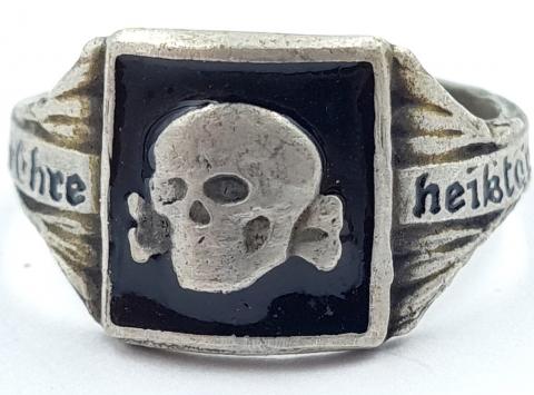 WW2 German Nazi Waffen SS totenkopf silver ring marked