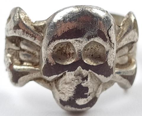 WW2 German Nazi Waffen SS totenkopf skull kantine silver ring broken