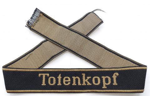 WW2 GERMAN NAZI WAFFEN TOTENKOPF DIVISION CUFF TITLE BEVO TUNIC REMOVED SS TK SKULL