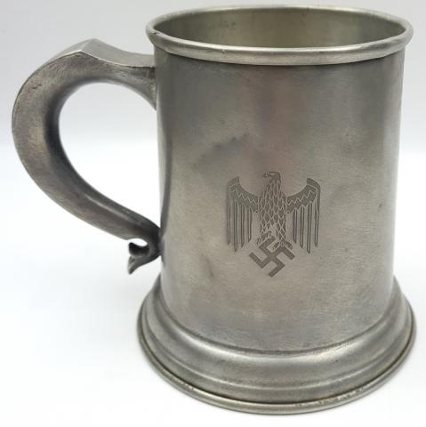 WW2 German Nazi Wehrmacht Heer silverware beer mug with reich eagle both sides