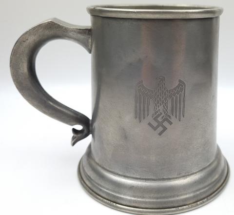 WW2 German Nazi Wehrmacht Heer silverware beer mug with reich eagle both sides