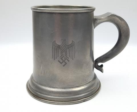 WW2 German Nazi Wehrmacht Heer silverware beer mug with reich eagle both sides