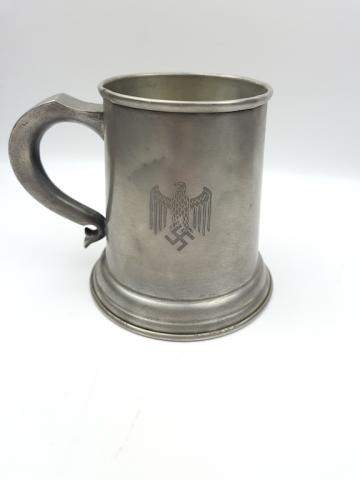 WW2 German Nazi Wehrmacht Heer silverware beer mug with reich eagle both sides